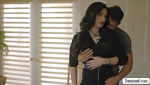 Beautiful trans babe with a beautiful face gets fucked