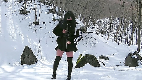 Exposed pussy of a beautiful asian in the mountains