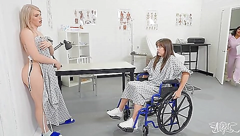 Lesbian threesome with a hot brunette and a blonde shemale