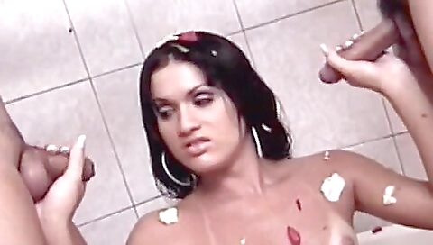 Latina teen gets fucked by two guys in a threesome