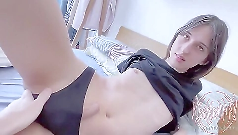 Hot brunette and man have a nice coffee cup in the kitchen