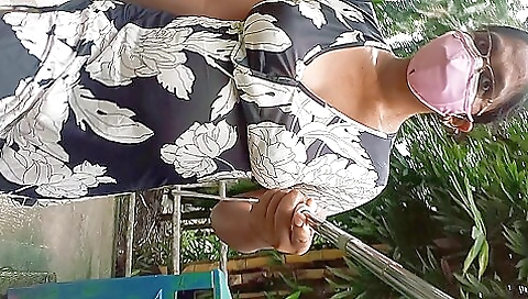 Outdoor video with big tits girl with nice hair and tits