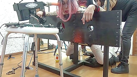 Handcuffed amateur gagged and fucked by a kinky babe