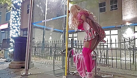 Blonde amateur 18+ ass fucked in the outdoor bus stop